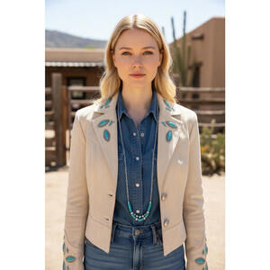 40" Lone Mountain Turquoise & Sterling Silver 925 Beaded Necklace